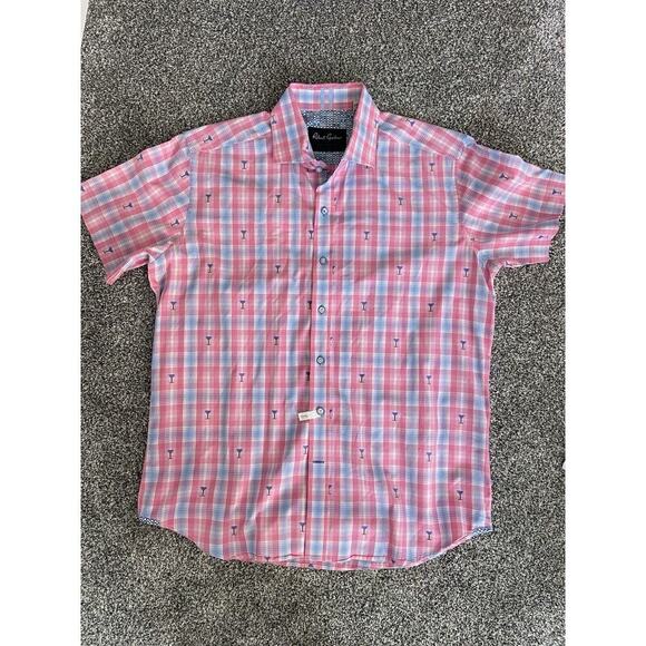 Robert Graham Large Pink Martini Short Sleeve Shirt Button Down